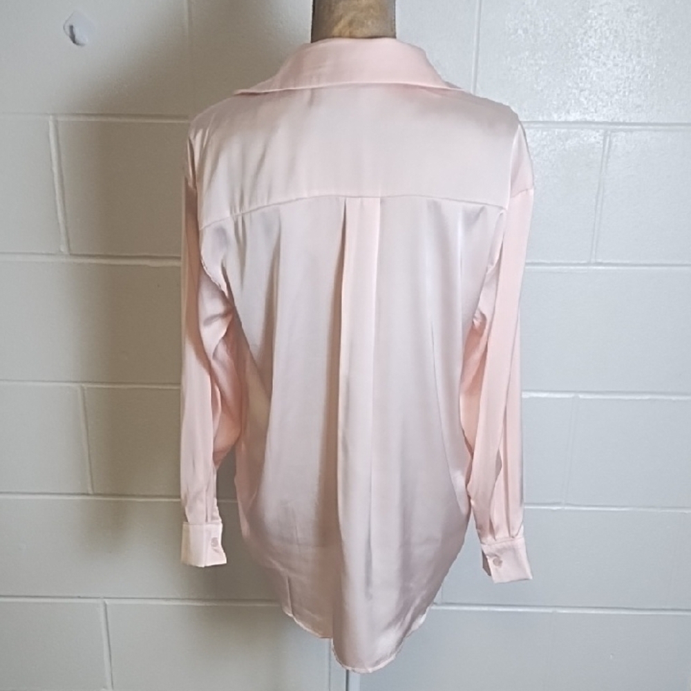 Pastel Pink Satin Stretch Blouse Quiet Luxury - Picture 2 of 11